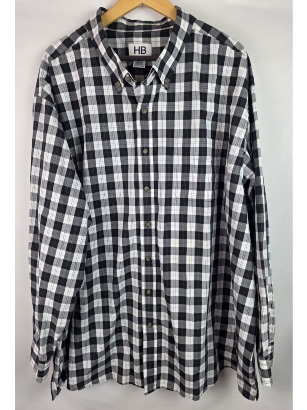 HB Men's Shirt Size 3XL Black & White Plaid Long Sleeve Button Down Top DXL